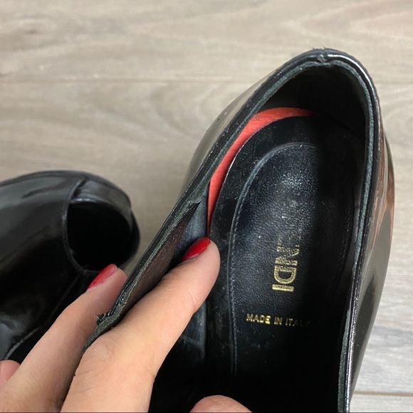 Fendi | Black Patent Leather Peep Toe Mesh Booties - Picture 8 of 10